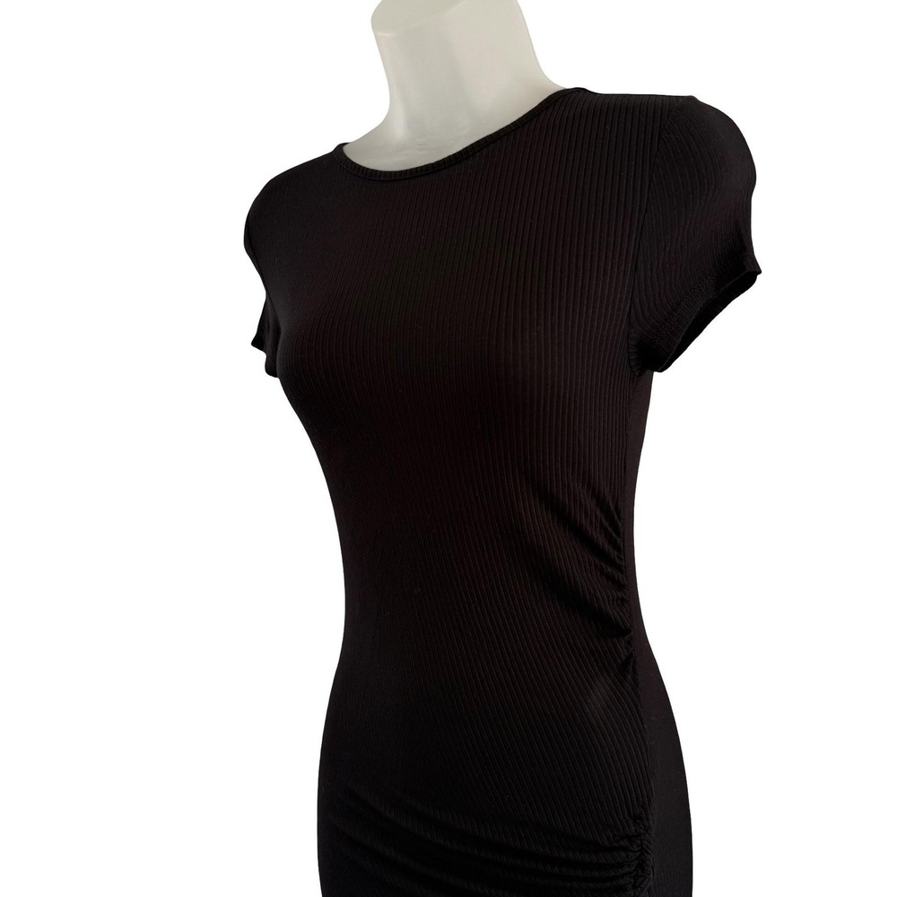 Obsessive Love Los Angeles Dress Womens Small Black Ribbed Bodycon Ruched Midi - Picture 5 of 16